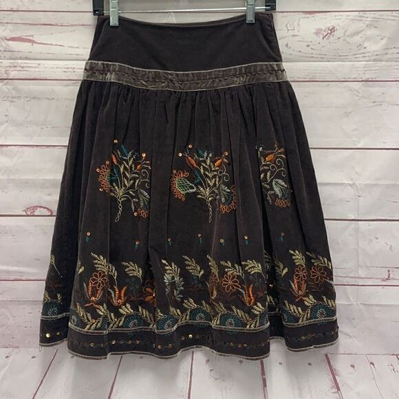 Vintage Hazel Corduroy Embroidered Sequined Midi Skirt Women’s Medium BOHO - Picture 1 of 7